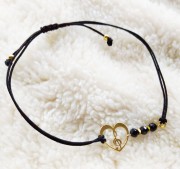 Bransoletka muzyczna - Klucz wiolinowy w sercu - Czarny sznureczek - Bransoletka ze spinelem