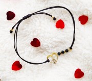 Bransoletka muzyczna - Klucz wiolinowy w sercu - Czarny sznureczek - Bransoletka ze spinelem