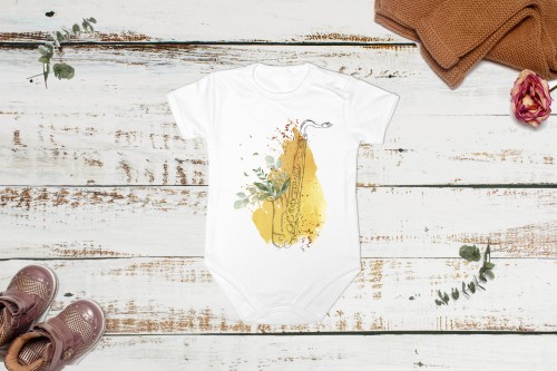 Saksofon - Saksofon liście - Prezent dla saksofonistki - Body z saksofonem - Body - Bodziak