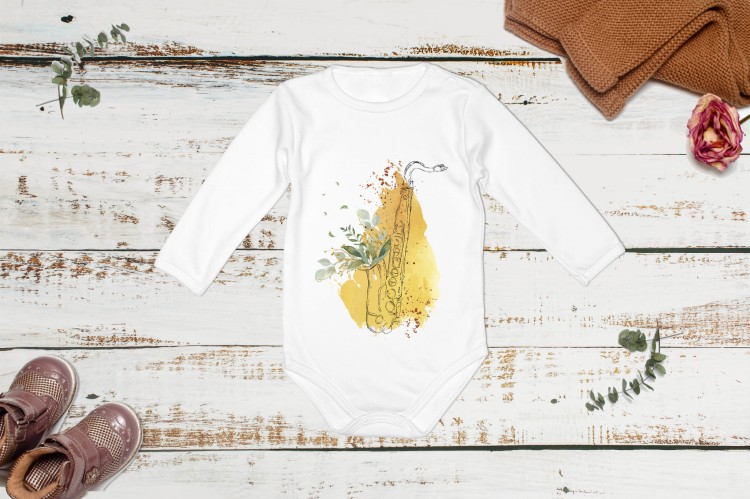 Saksofon - Saksofon liście - Prezent dla saksofonistki - Body z saksofonem - Body - Bodziak