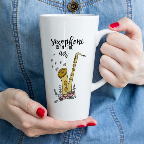 Saksofon - Saxophone is in the air - prezent dla saksofonisty - prezent dla saksofonistki - Kubek latte