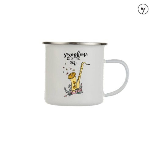 Saksofon - Saxophone is in the air - prezent dla saksofonisty - prezent dla saksofonistki - Kubek emaliowany