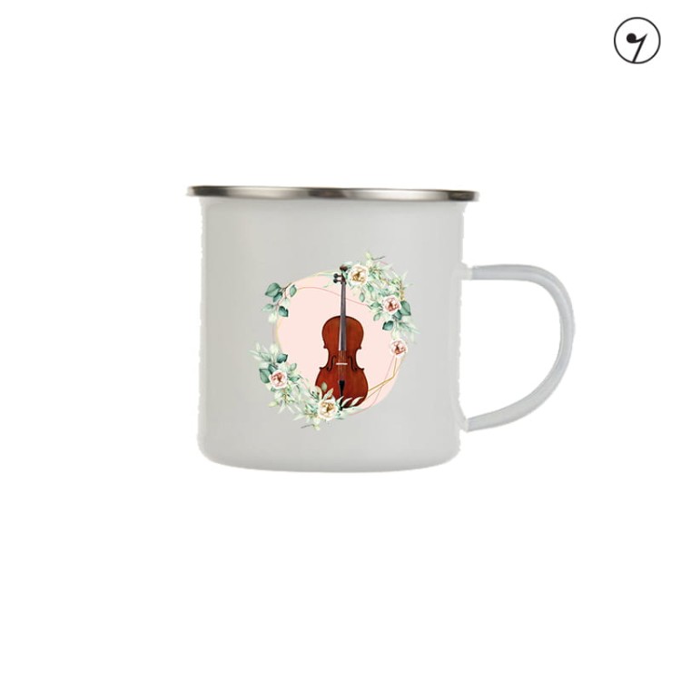Wiolonczela - Kwiaty - prezent dla wiolonczelistki - prezent dla wiolonczelisty - Kubek emaliowany