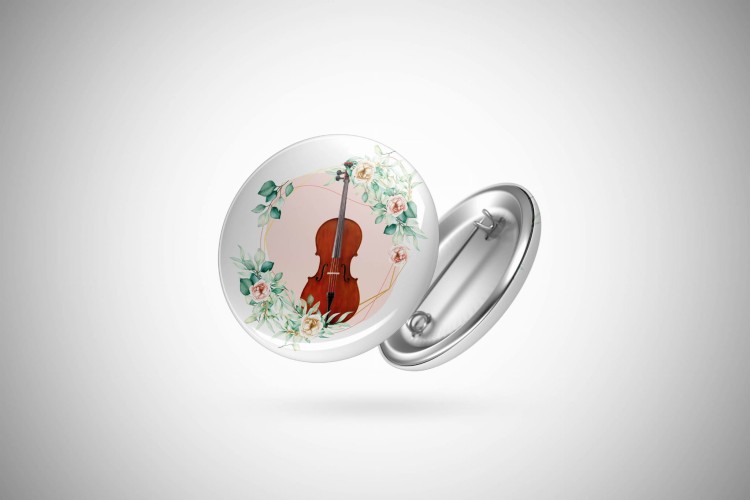 Wiolonczela - Kwiaty - prezent dla wiolonczelistki - prezent dla wiolonczelisty - Przypinka