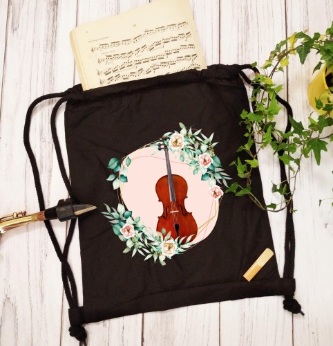 Wiolonczela - Kwiaty - prezent dla wiolonczelistki - prezent dla wiolonczelisty - Worek plecak