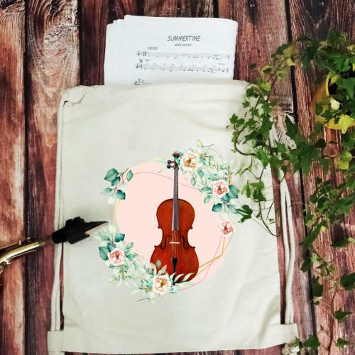 Wiolonczela - Kwiaty - prezent dla wiolonczelistki - prezent dla wiolonczelisty - Worek plecak