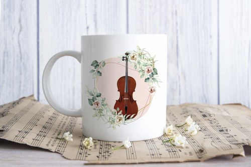 Wiolonczela - Kwiaty - prezent dla wiolonczelistki - prezent dla wiolonczelisty - Kubek ceramiczny