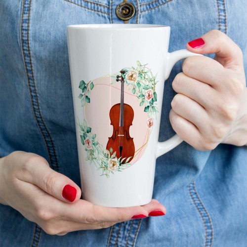 Wiolonczela - Kwiaty - prezent dla wiolonczelistki - prezent dla wiolonczelisty - Kubek latte
