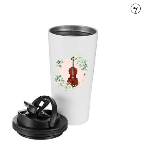 Wiolonczela - Kwiaty - prezent dla wiolonczelistki - prezent dla wiolonczelisty - Kubek termiczny