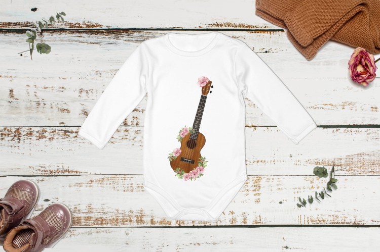 Ukulele - Kwiaty - Prezent dla ukulelistki - prezent dla ukulelisty - Body - Bodziak
