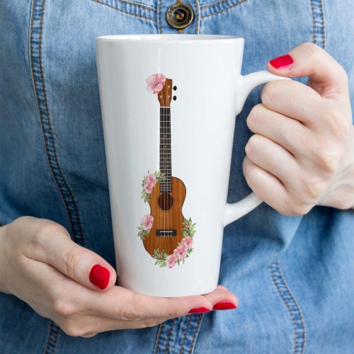 Ukulele - Kwiaty - Prezent dla ukulelistki - prezent dla ukulelisty - Kubek latte