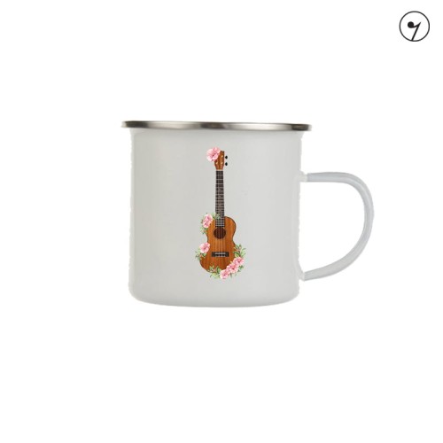 Ukulele - Kwiaty - Prezent dla ukulelistki - prezent dla ukulelisty - Kubek emaliowany