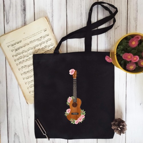 Ukulele - Kwiaty - Prezent dla ukulelistki - prezent dla ukulelisty - Torba 2 ucha