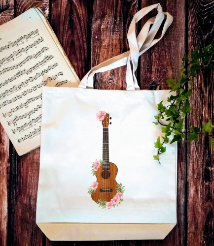 Ukulele - Kwiaty - Prezent dla ukulelistki - prezent dla ukulelisty - Torba 2 ucha