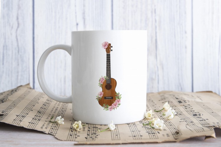 Ukulele - Kwiaty - Prezent dla ukulelistki - prezent dla ukulelisty - Kubek ceramiczny