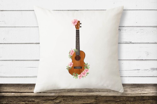 Ukulele - Kwiaty - Prezent dla ukulelistki - prezent dla ukulelisty - Poduszka