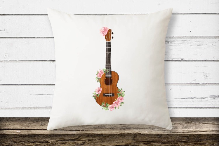 Ukulele - Kwiaty - Prezent dla ukulelistki - prezent dla ukulelisty - Poduszka