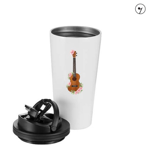 Ukulele - Kwiaty - Prezent dla ukulelistki - prezent dla ukulelisty - Kubek termiczny
