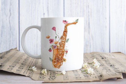 Saksofon - Maki - Prezent dla saksofonistki - Prezent dla saksofonisty - Kubek ceramiczny