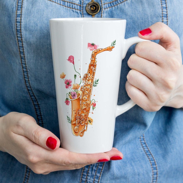 Saksofon - Maki - Prezent dla saksofonistki - Prezent dla saksofonisty - Kubek latte