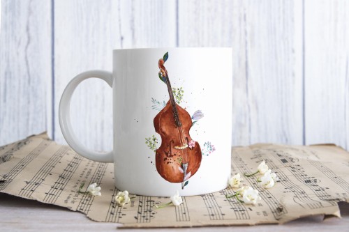Kontrabas - Kwiaty - Prezent dla kontrabasistki - prezent dla kontrabasisty - Kubek ceramiczny