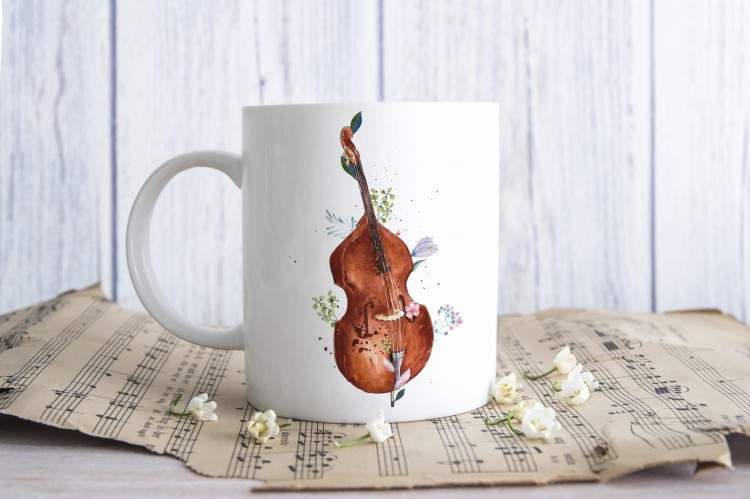 Kontrabas - Kwiaty - Prezent dla kontrabasistki - prezent dla kontrabasisty - Kubek ceramiczny