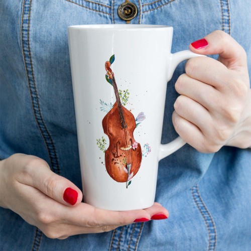 Kontrabas - Kwiaty - Prezent dla kontrabasistki - prezent dla kontrabasisty - Kubek latte