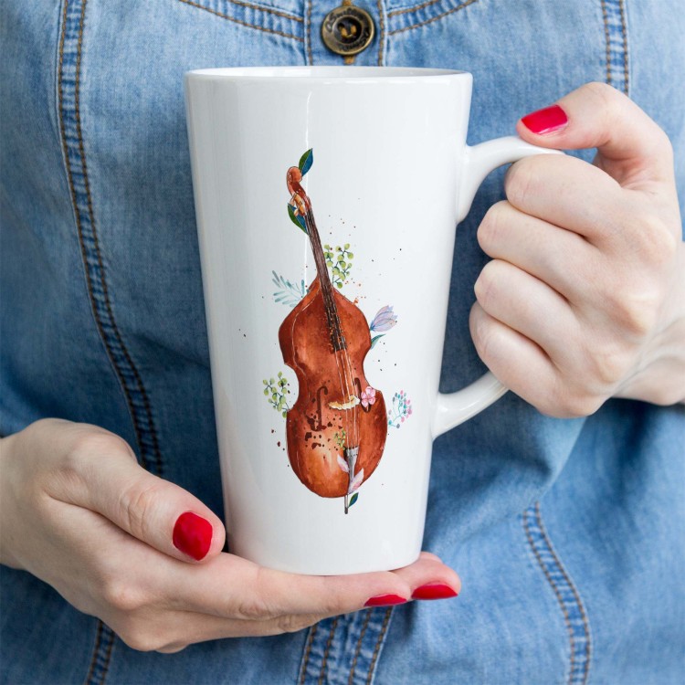 Kontrabas - Kwiaty - Prezent dla kontrabasistki - prezent dla kontrabasisty - Kubek latte