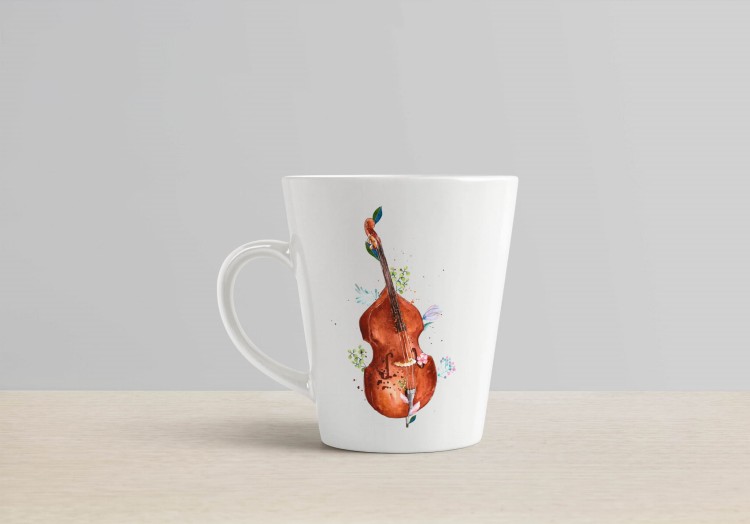 Kontrabas - Kwiaty - Prezent dla kontrabasistki - prezent dla kontrabasisty - Kubek latte