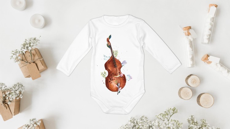 Kontrabas - Kwiaty - Prezent dla kontrabasistki - prezent dla kontrabasisty - Body - Bodziak