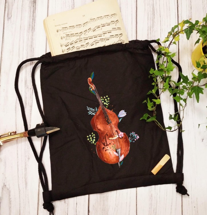 Kontrabas - Kwiaty - Prezent dla kontrabasistki - prezent dla kontrabasisty - Worek plecak