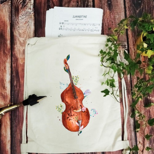 Kontrabas - Kwiaty - Prezent dla kontrabasistki - prezent dla kontrabasisty - Worek plecak