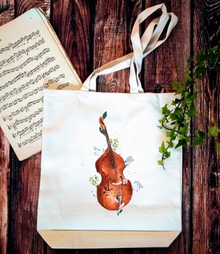 Kontrabas - Kwiaty - Prezent dla kontrabasistki - prezent dla kontrabasisty - Torba 2 ucha