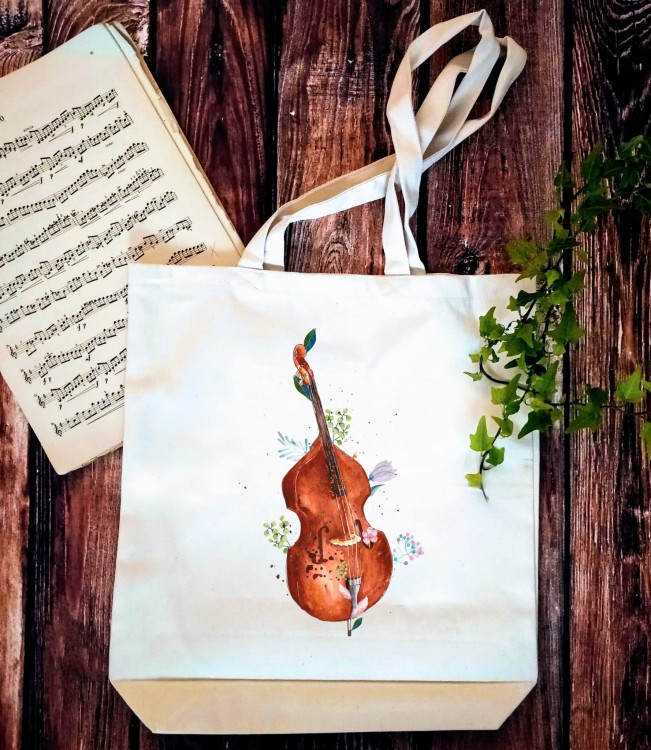 Kontrabas - Kwiaty - Prezent dla kontrabasistki - prezent dla kontrabasisty - Torba 2 ucha