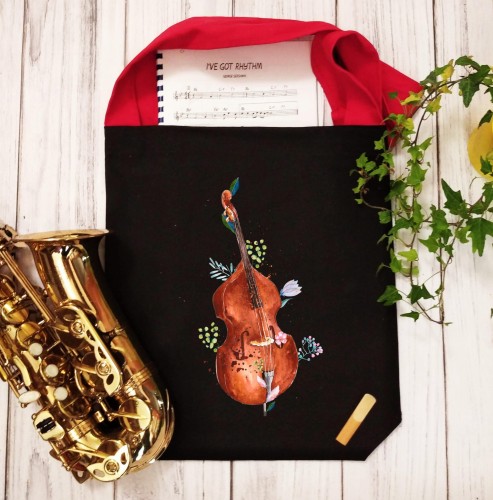 Kontrabas - Kwiaty - Prezent dla kontrabasistki - prezent dla kontrabasisty - Torba na ramię