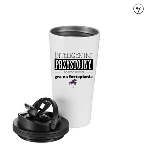 Fortepian - Pianino - Inteligentny przystojny gra na fortepianie - Kubek termiczny