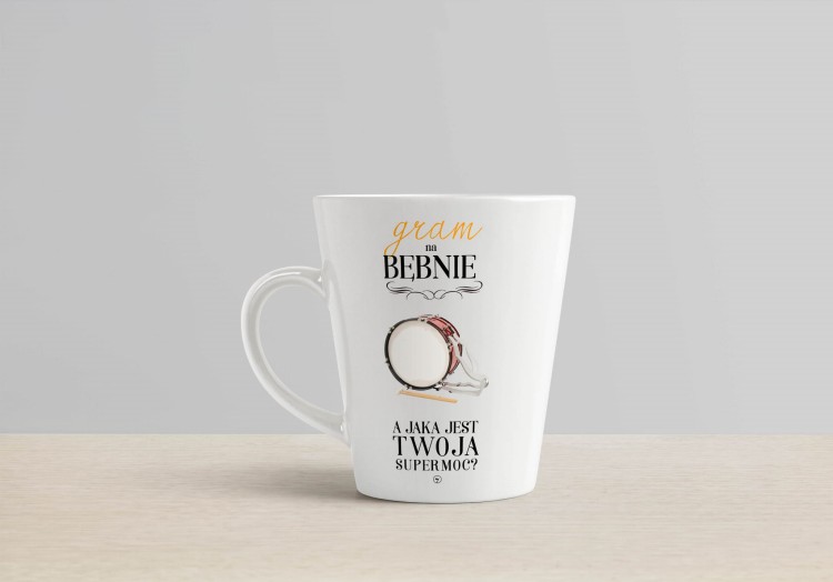 Bęben - Gram na bębnie a jaka jest Twoja supermoc? - Perkusistka - Perkusista - Prezent dla perkusisty - Kubek latte