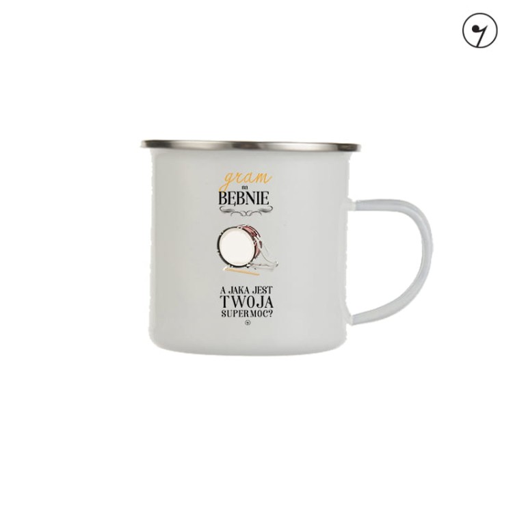 Bęben - Gram na bębnie a jaka jest Twoja supermoc? - Perkusistka - Perkusista - Prezent dla perkusisty - Kubek emaliowany