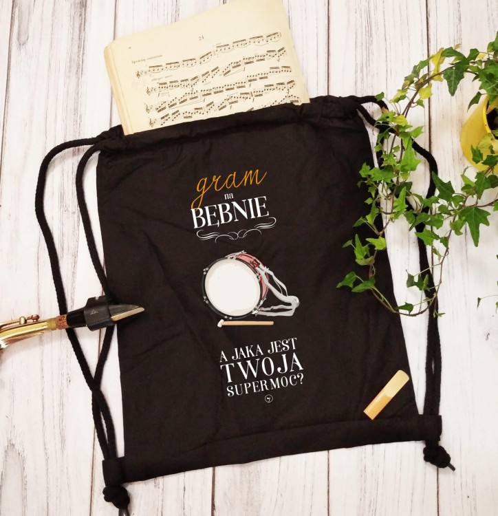 Bęben - Gram na bębnie a jaka jest Twoja supermoc? - Perkusistka - Perkusista - Prezent dla perkusisty - Worek plecak