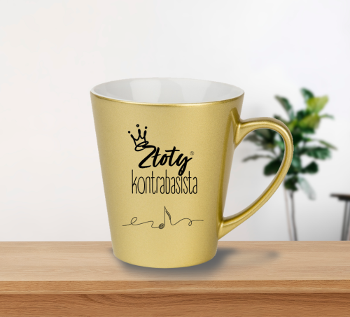 Złoty kontrabasista - Złota kontrabasistka - Kontrabas - Prezent dla kontrabasisty – Prezent dla kontrabasistki - Kubek latte