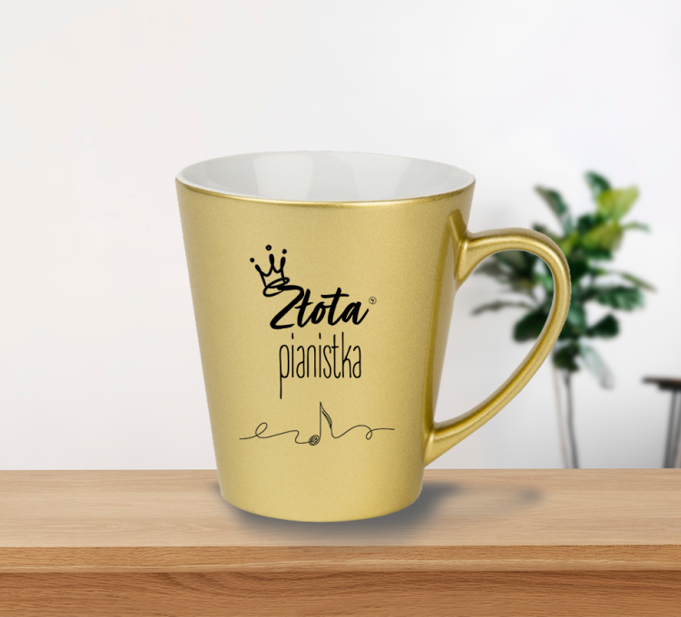 Złoty pianista - Złota pianistka - Pianino - Fortepian - Prezent dla pianisty - Prezent dla pianistki - Kubek latte