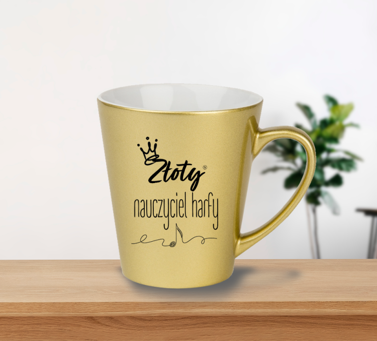 Złoty nauczyciel harfy - Złota Pani od harfy - Harfa - Prezent dla nauczyciela gry na harfie - Kubek latte