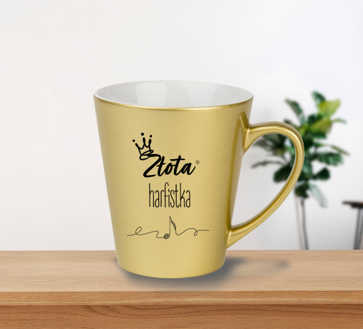Złoty harfista - Złota harfistka - Harfa - Prezent dla harfisty - Prezent dla harfistki - Kubek latte