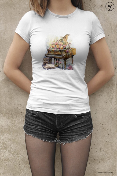 Piano - Fortepian - Róże - Prezent dla pianistki - Prezent dla Pianisty - Koszulka - osemkowa.pl