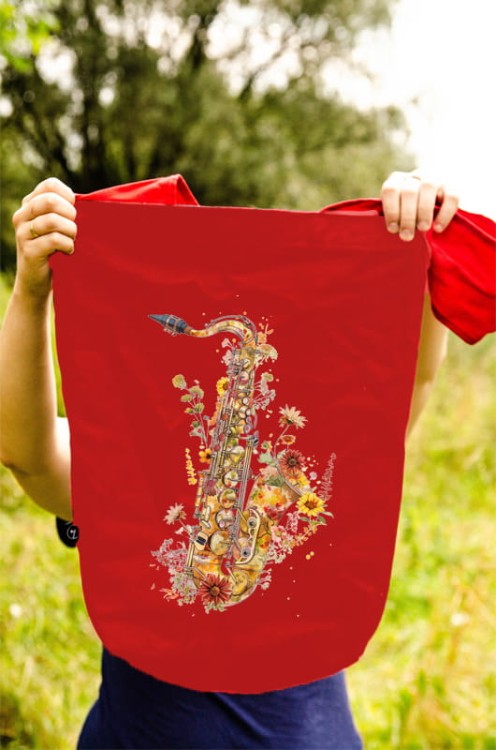 Saksofon –Saksofon kwiaty - Prezent dla saksofonistki - Prezent dla saksofonisty - Torba na ramię - Osemkowa.pl