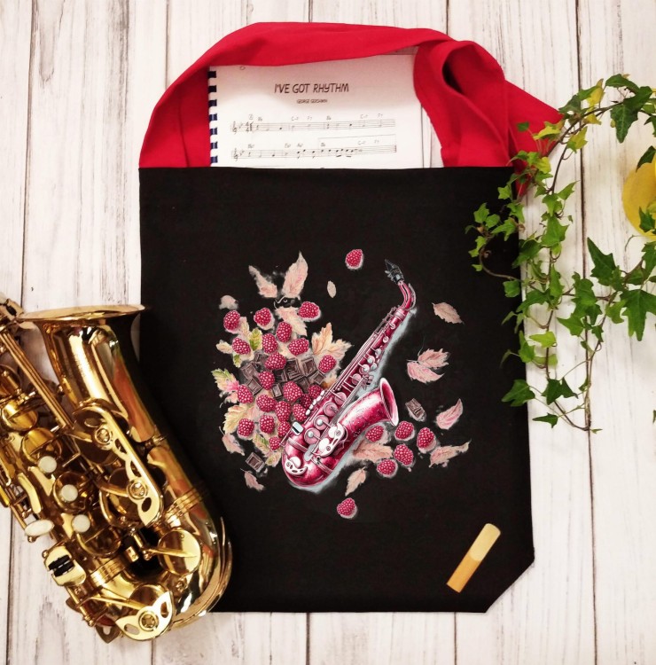 Saksofon - Saksofon w malinach - Prezent dla saksofonistki - Torba z saksofonem - Torba na ramię