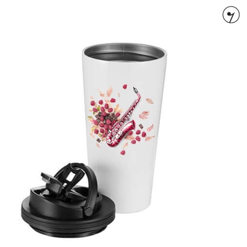 Saksofon - Saksofon w malinach - Prezent dla saksofonistki - Prezent dla saksofonisty - Kubek termiczny