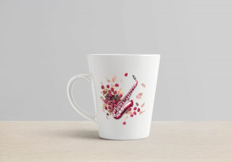 Saksofon - Saksofon w malinach - Prezent dla saksofonistki - Prezent dla saksofonisty - Kubek z saksofonem – Kubek latte