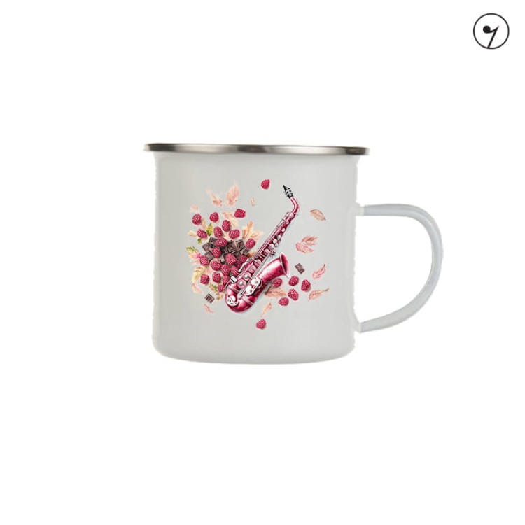 Saksofon - Saksofon w malinach - Prezent dla saksofonistki - Prezent dla saksofonisty - Kubek z saksofonem – Kubek emaliowany