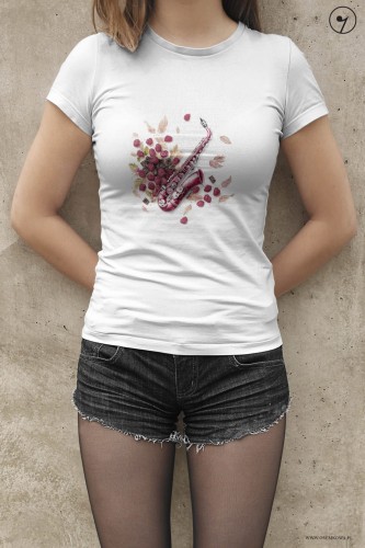 Saksofon - Saksofon w malinach - Prezent dla saksofonistki - Prezent dla saksofonisty - Koszulka z saksofonem – Koszulka